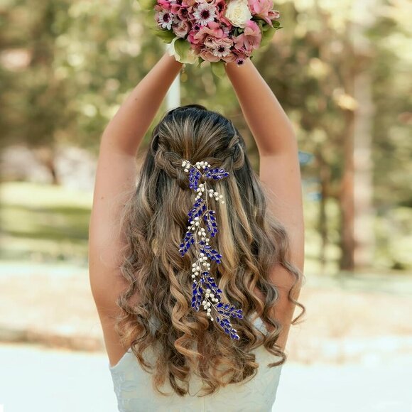 Bridal Vine Headpieces Set Wedding Pearls Crystal Hair Accessories for Women